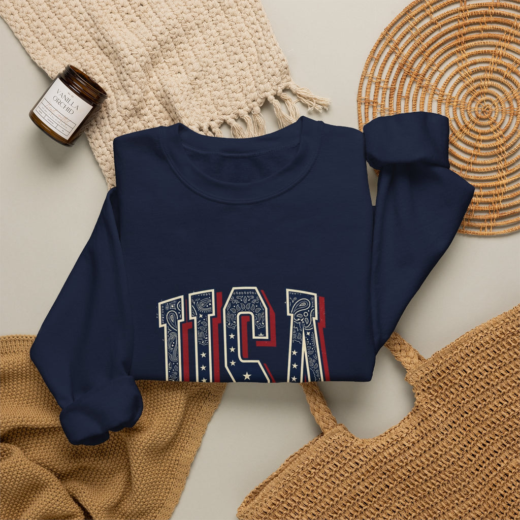 Vintage USA Crewneck Sweatshirt | 4th of July Americana, Stars & Stripe Typography