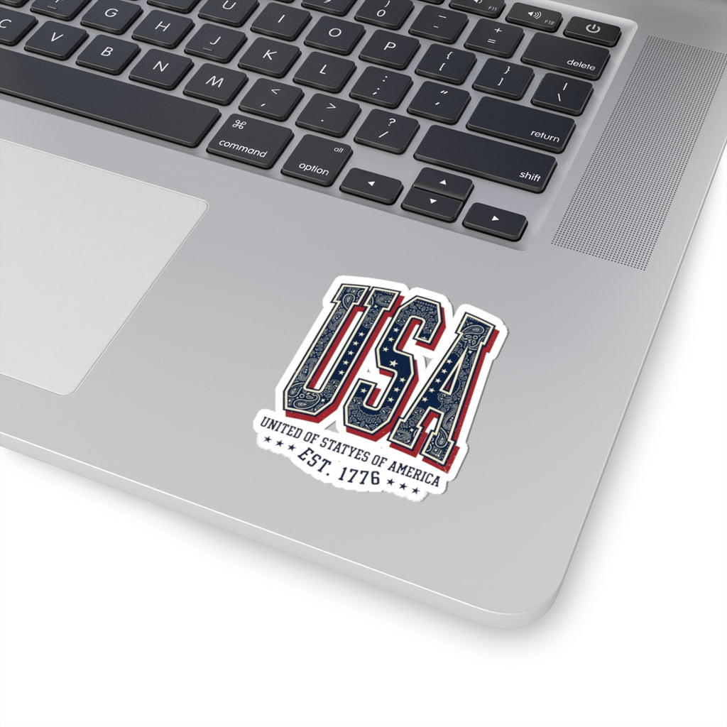 USA Patriotic Bandana Typography Sticker | 4th of July Vintage Americana