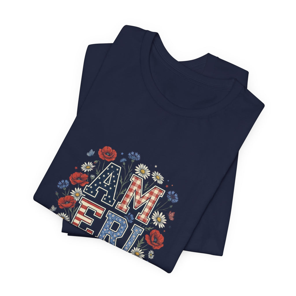 America Floral Vintage Tee | 4th of July Patriotic Stars & Stripes