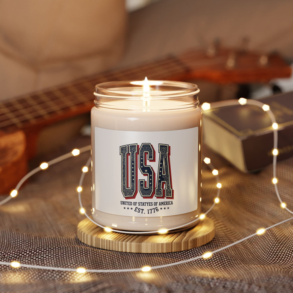 Vintage USA Typography Candle | 4th of July Patriotic Soy Candle
