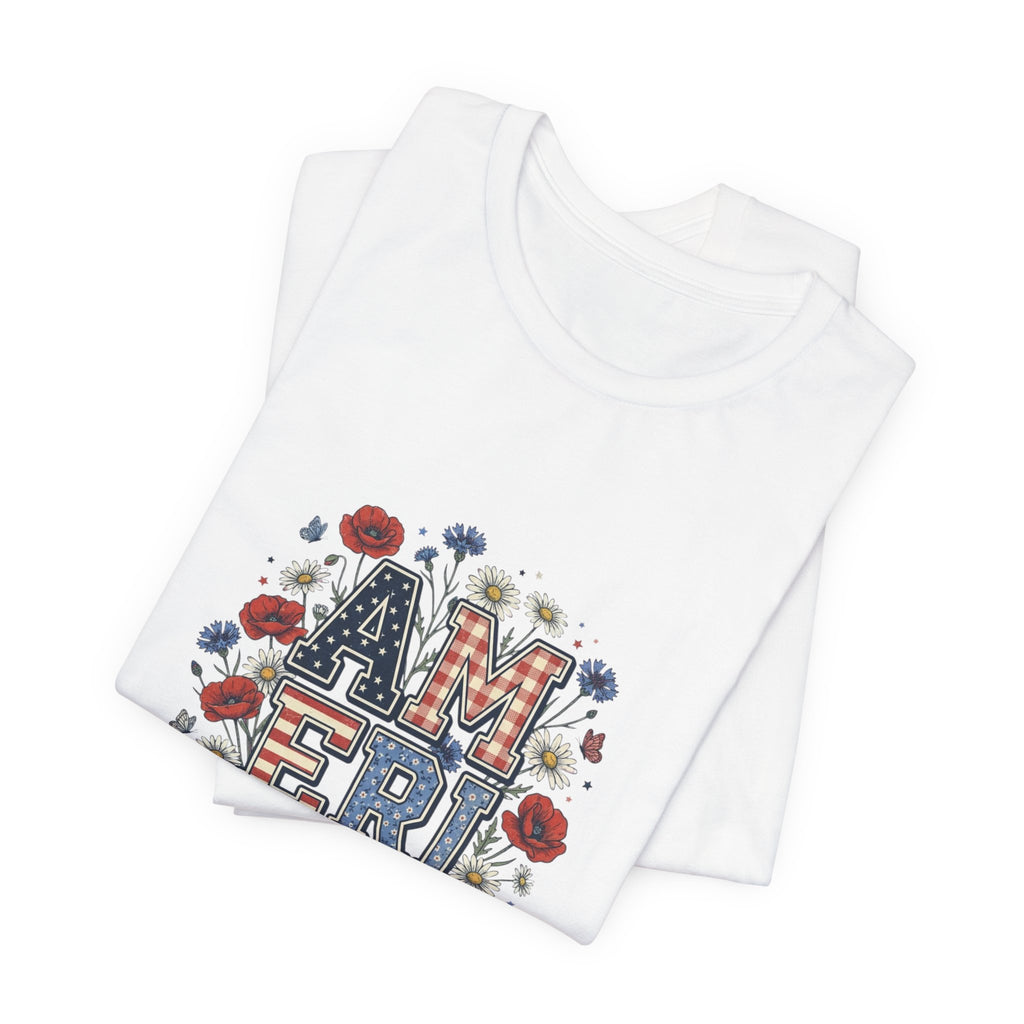 America Floral Vintage Tee | 4th of July Patriotic Stars & Stripes