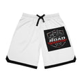 Road Warrior Gear Basketball Shorts — White Athletic Rib Shorts with Truck Logo