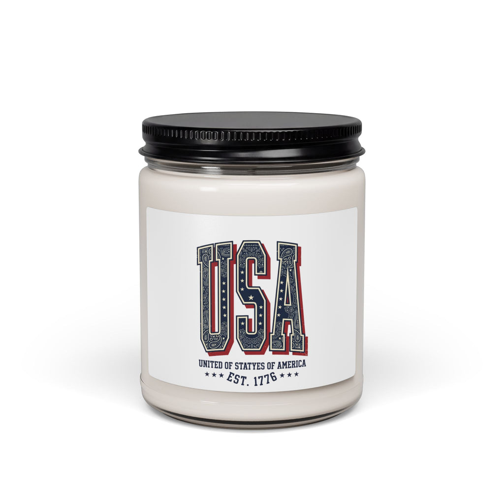 Vintage USA Typography Candle | 4th of July Patriotic Soy Candle