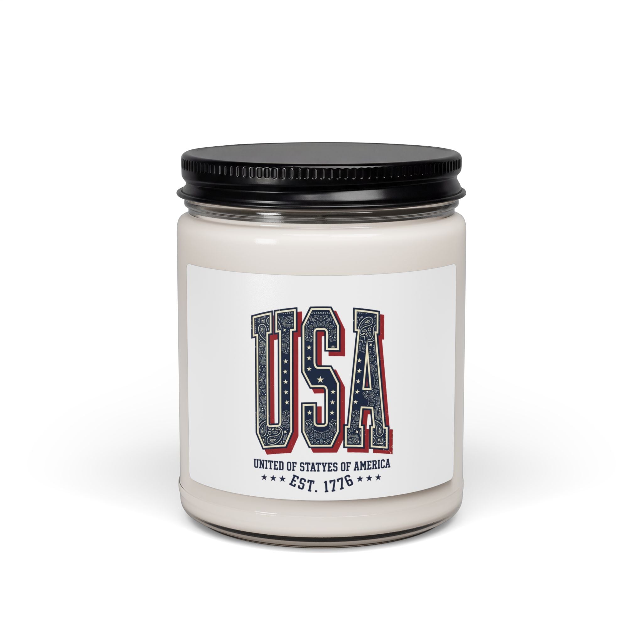 Vintage USA Typography Candle | 4th of July Patriotic Soy Candle