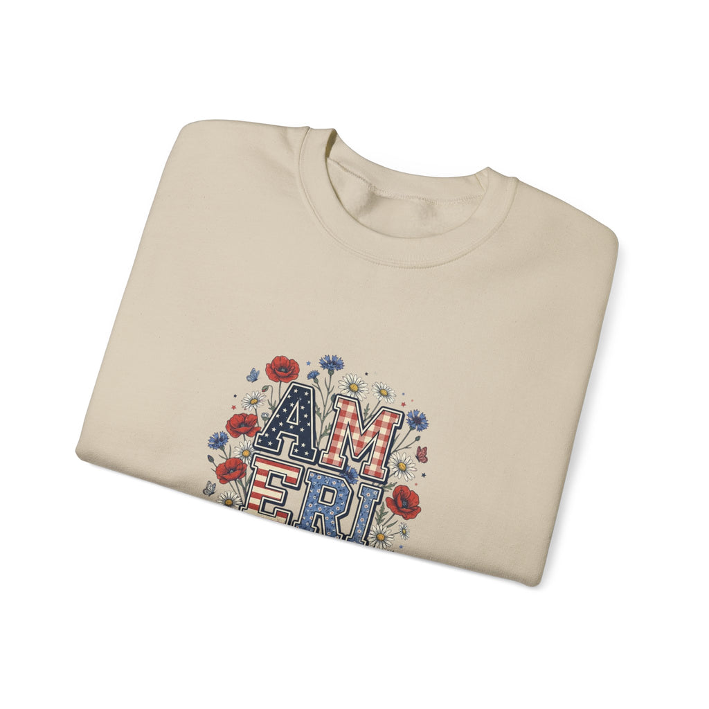 Vintage Americana America Floral Crewneck Sweatshirt | 4th of July Patriotic