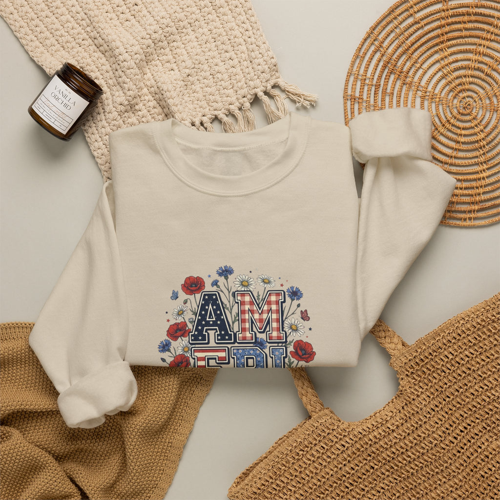 Vintage Americana America Floral Crewneck Sweatshirt | 4th of July Patriotic