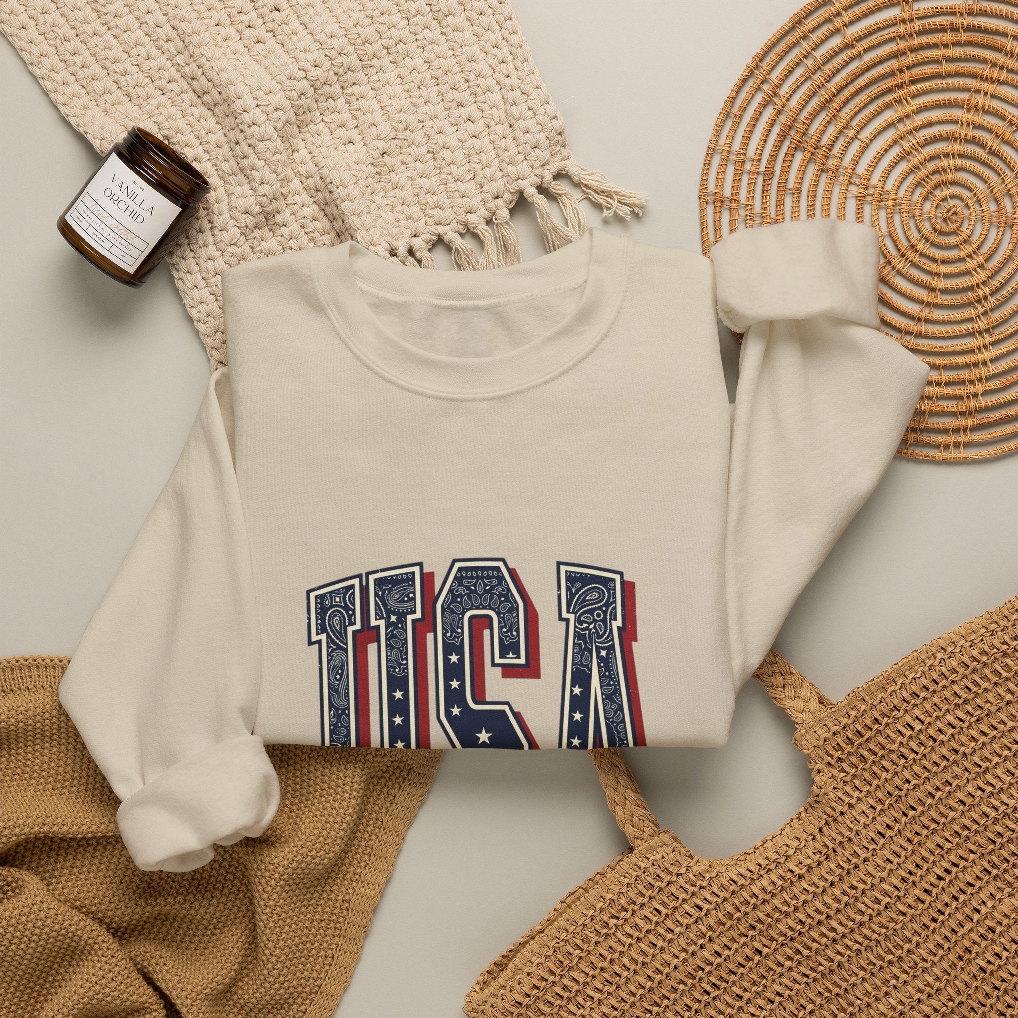 Vintage USA Crewneck Sweatshirt | 4th of July Americana, Stars & Stripe Typography
