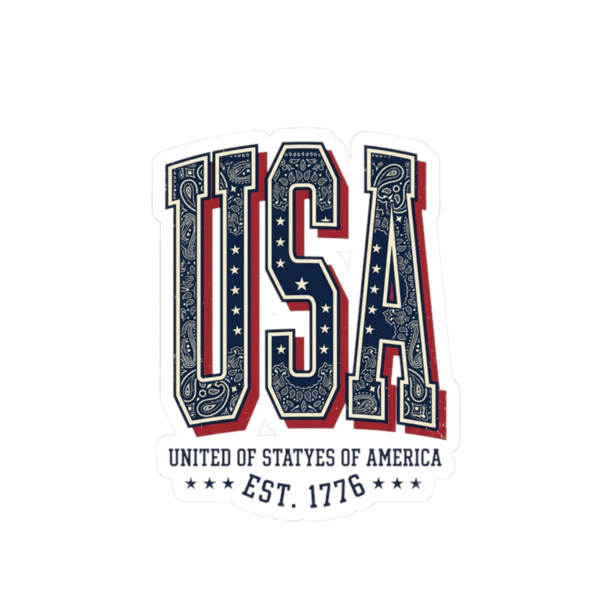 USA Patriotic Bandana Typography Sticker | 4th of July Vintage Americana