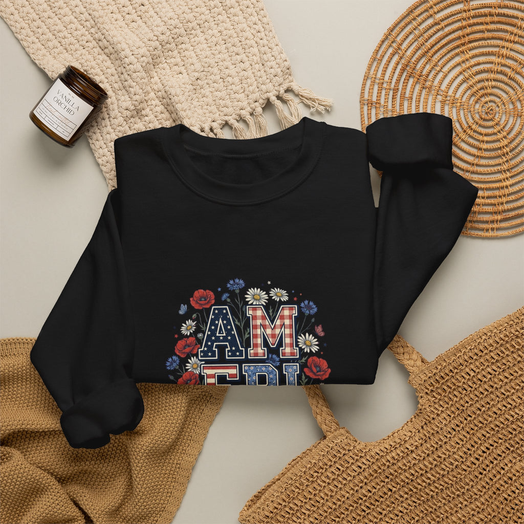 Vintage Americana America Floral Crewneck Sweatshirt | 4th of July Patriotic
