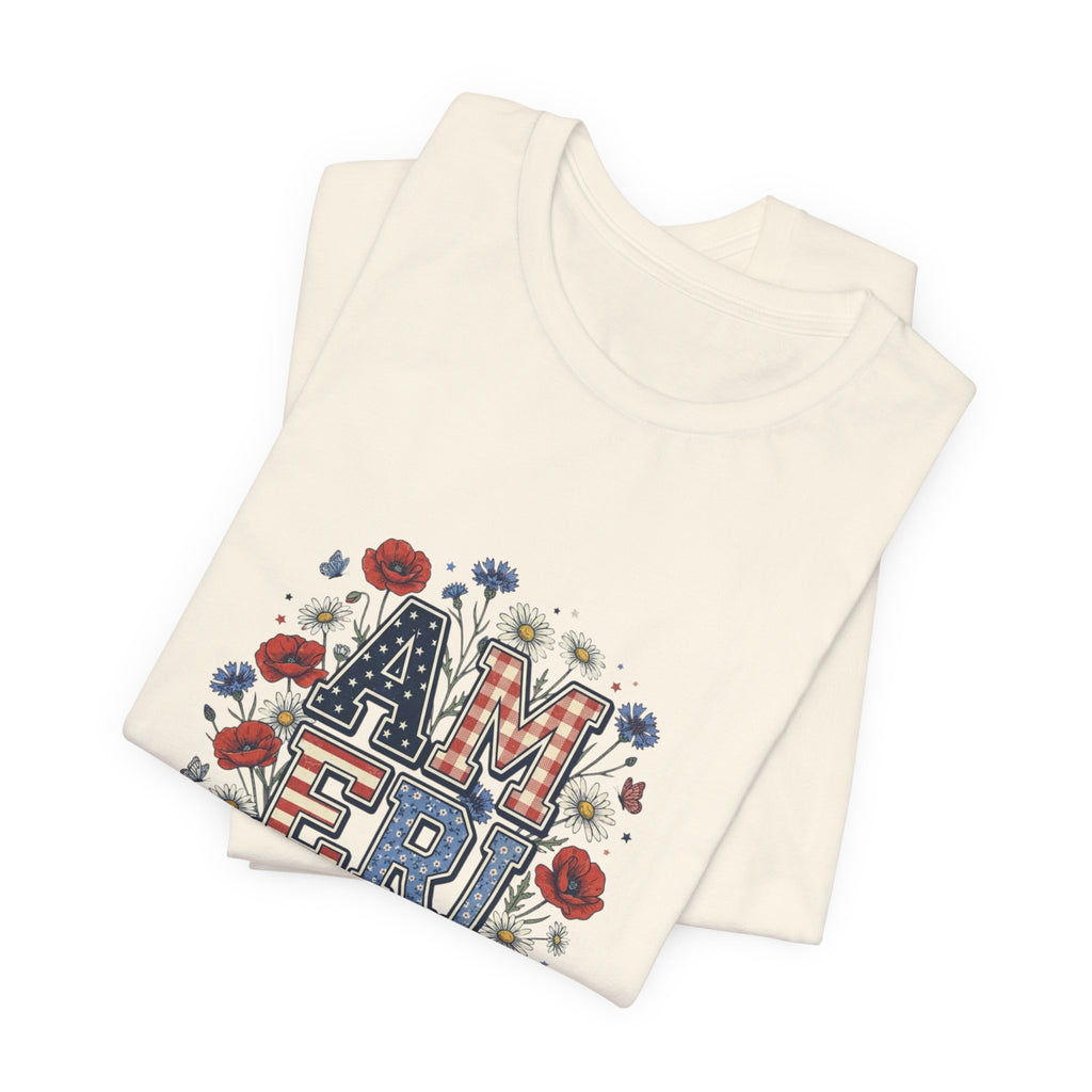 America Floral Vintage Tee | 4th of July Patriotic Stars & Stripes