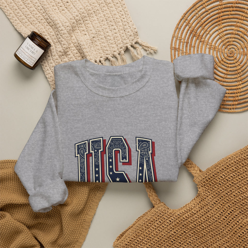 Vintage USA Crewneck Sweatshirt | 4th of July Americana, Stars & Stripe Typography