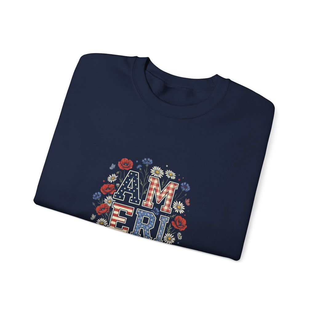 Vintage Americana America Floral Crewneck Sweatshirt | 4th of July Patriotic