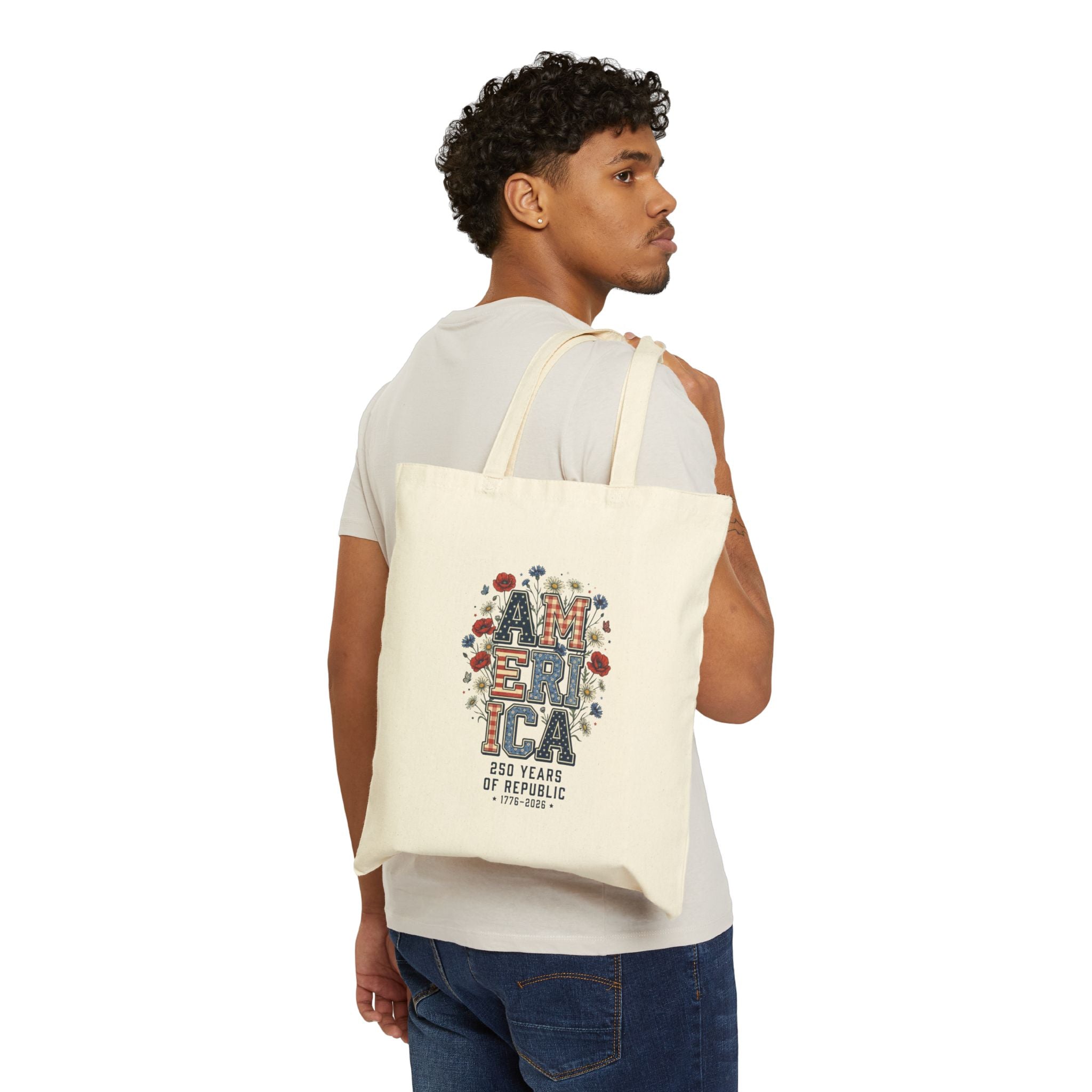 Vintage Americana 'AMERICA' Floral Graphic Tote | 4th of July, Patriotic