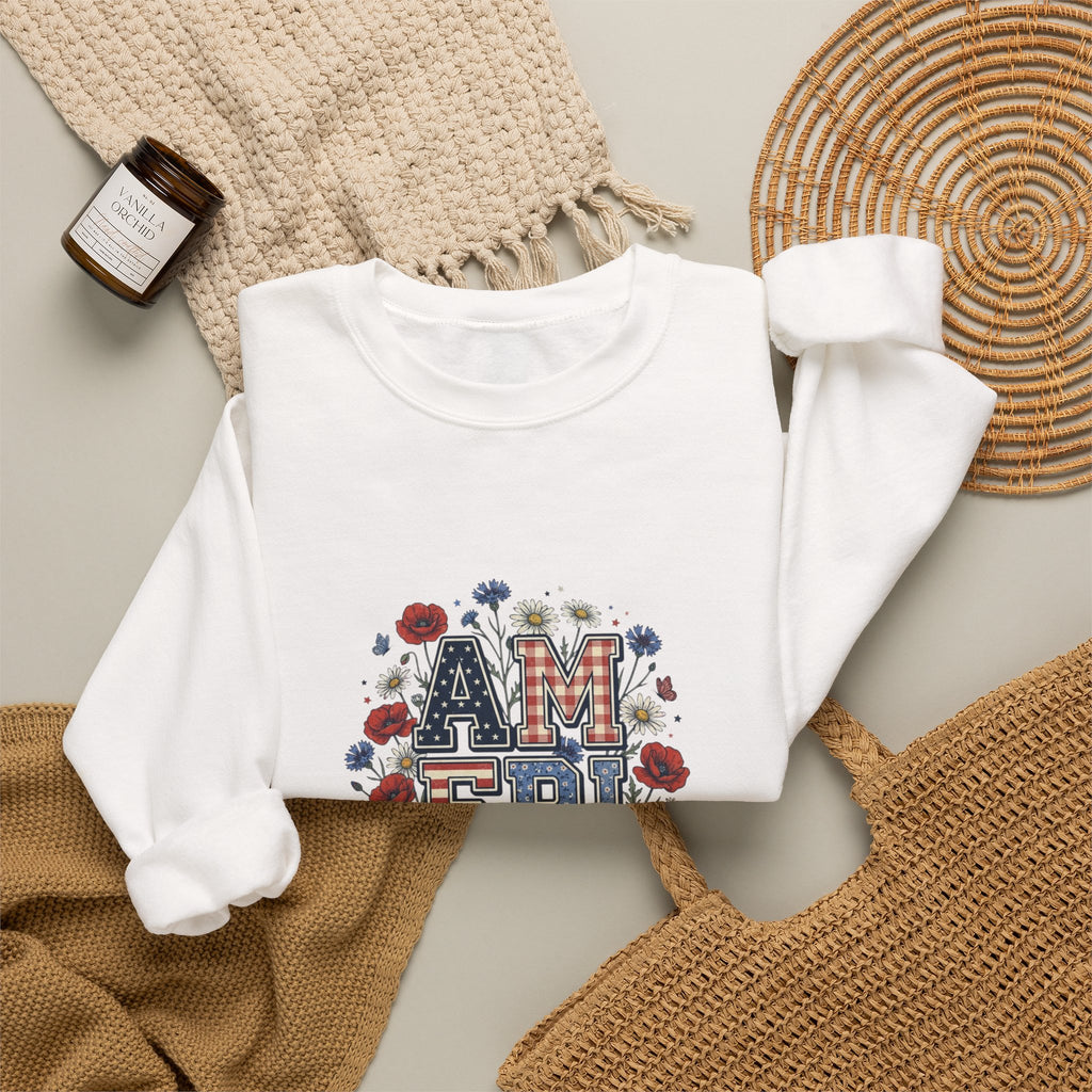 Vintage Americana America Floral Crewneck Sweatshirt | 4th of July Patriotic