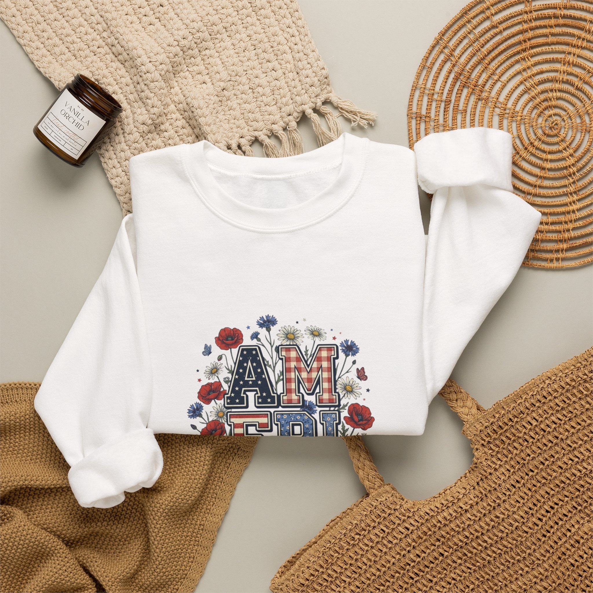 Vintage Americana America Floral Crewneck Sweatshirt | 4th of July Patriotic