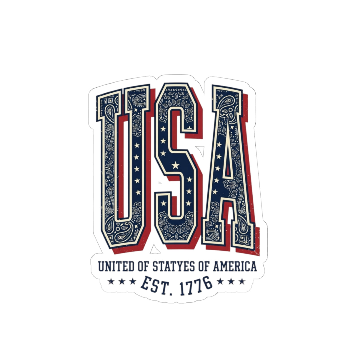 USA Patriotic Bandana Typography Sticker | 4th of July Vintage Americana