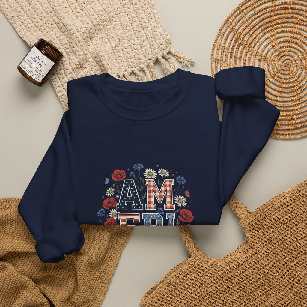 Vintage Americana America Floral Crewneck Sweatshirt | 4th of July Patriotic