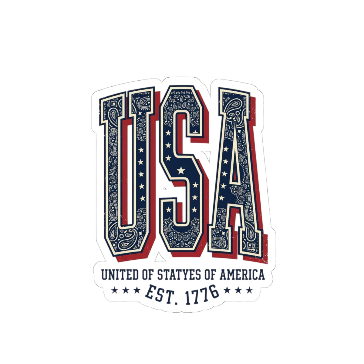 USA Patriotic Bandana Typography Sticker | 4th of July Vintage Americana