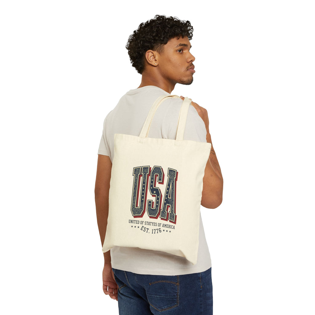 Vintage USA Typography Tote | 4th of July Americana Stars & Stripes