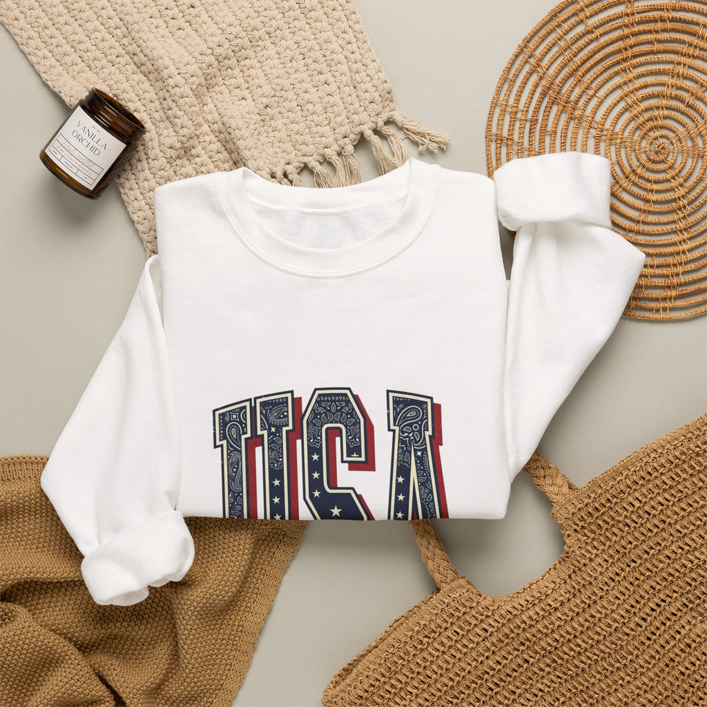 Vintage USA Crewneck Sweatshirt | 4th of July Americana, Stars & Stripe Typography