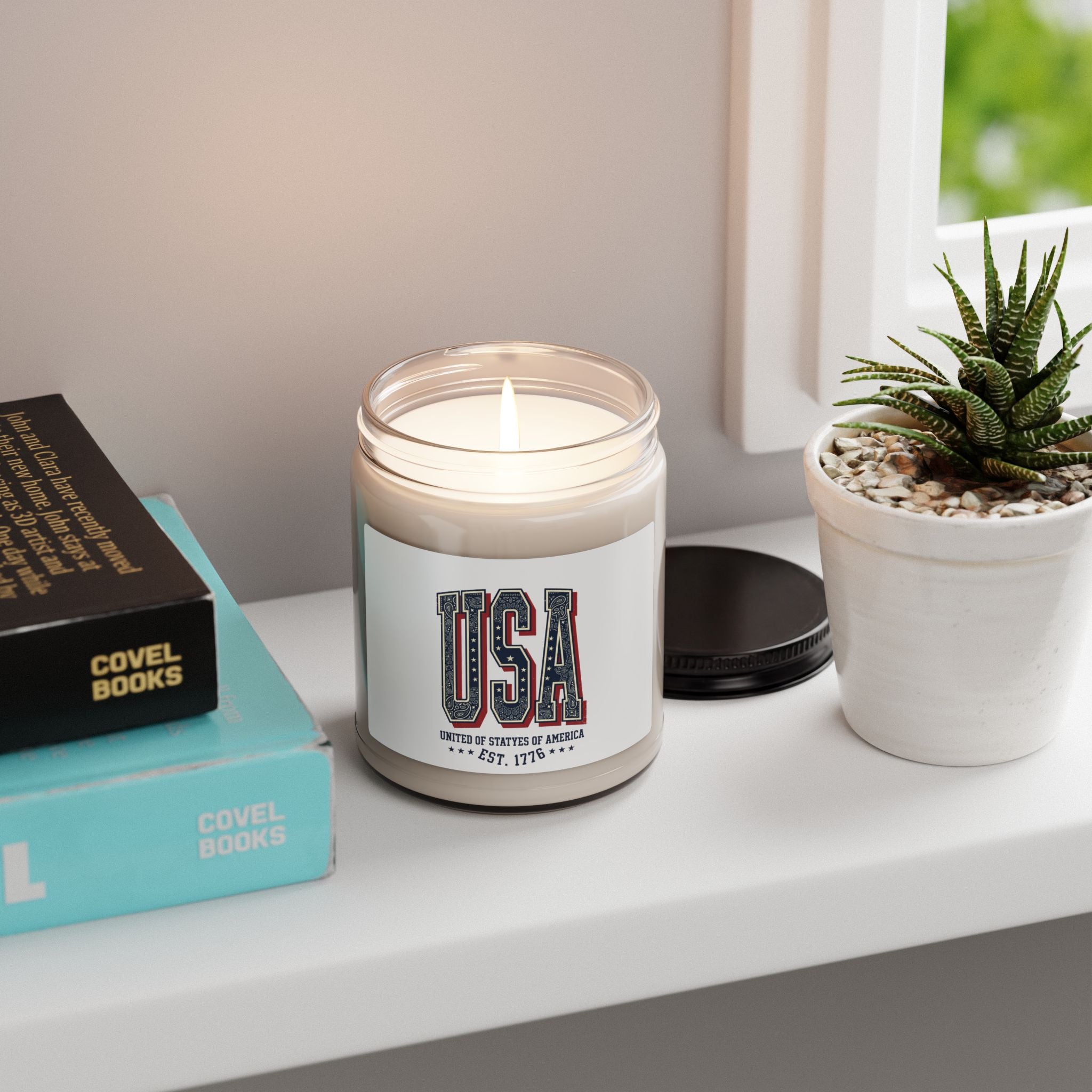 Vintage USA Typography Candle | 4th of July Patriotic Soy Candle