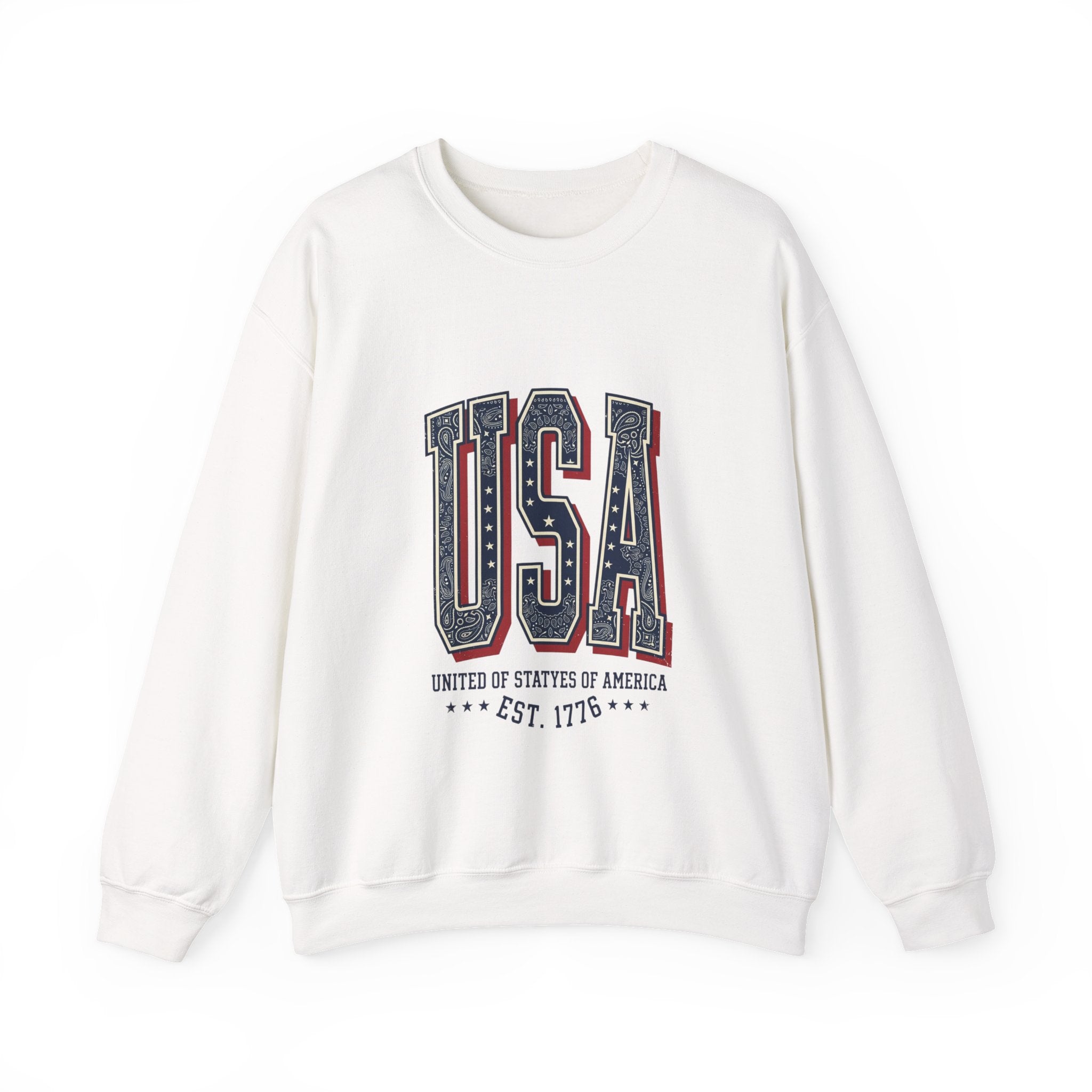 Vintage USA Crewneck Sweatshirt | 4th of July Americana, Stars & Stripe Typography