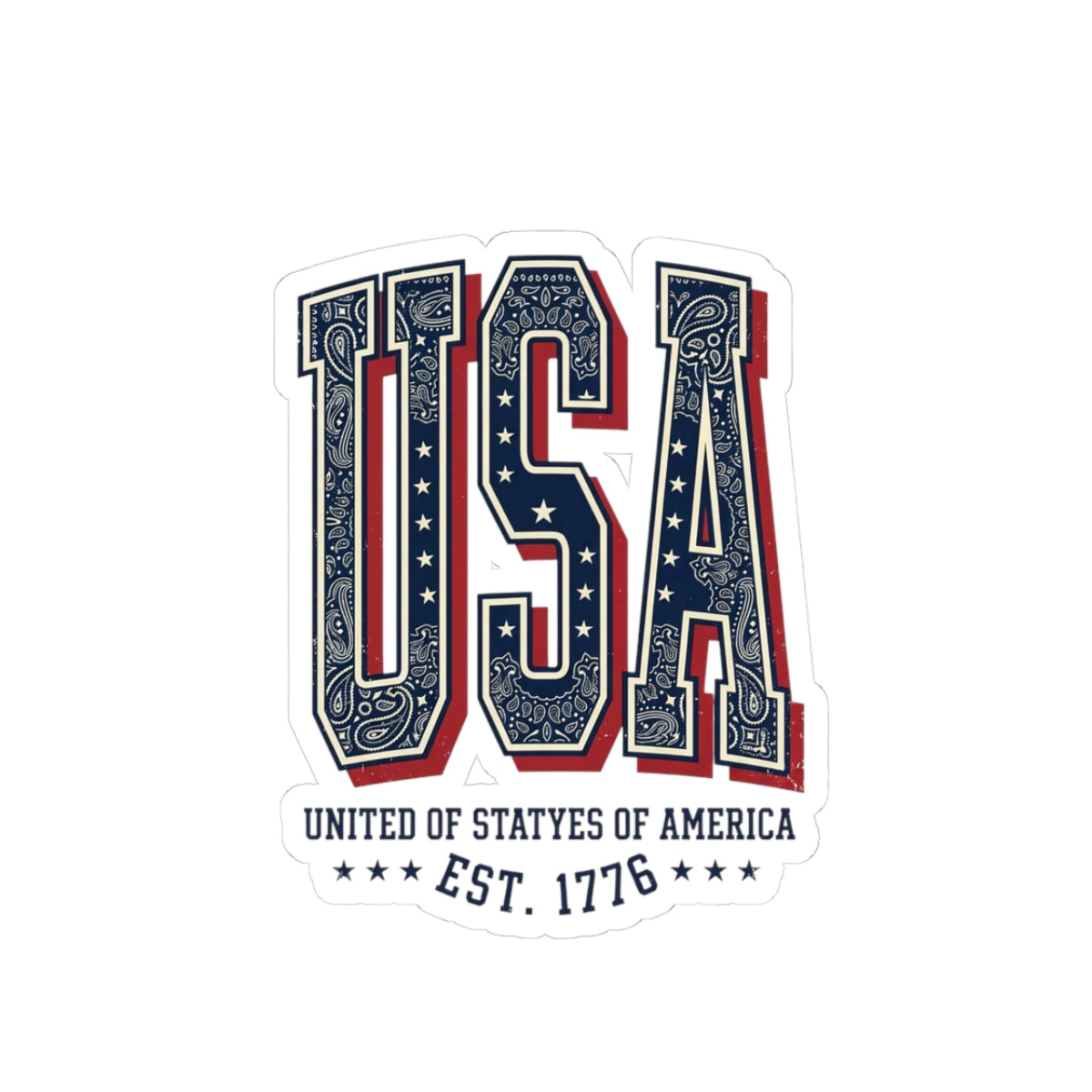 USA Patriotic Bandana Typography Sticker | 4th of July Vintage Americana