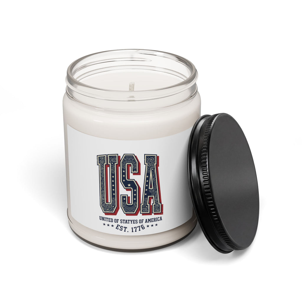 Vintage USA Typography Candle | 4th of July Patriotic Soy Candle