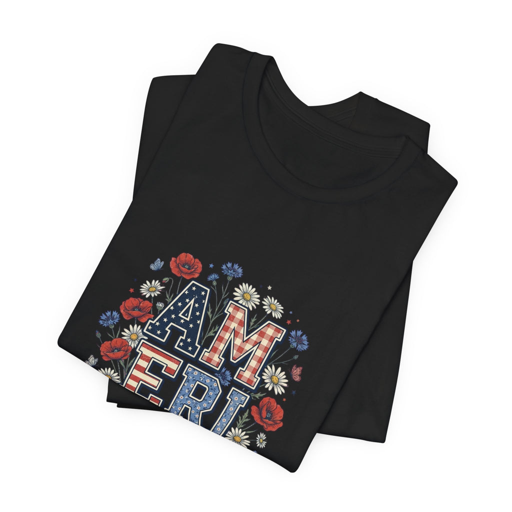 America Floral Vintage Tee | 4th of July Patriotic Stars & Stripes