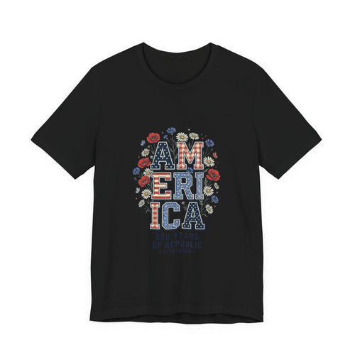 America Floral Vintage Tee | 4th of July Patriotic Stars & Stripes