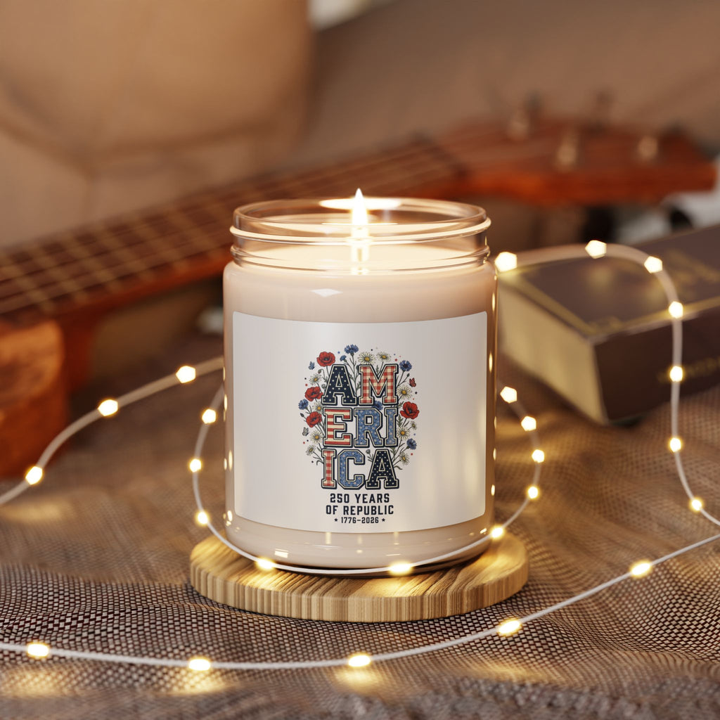 Vintage Americana America Floral Label Candle | 4th of July Stars & Stripes