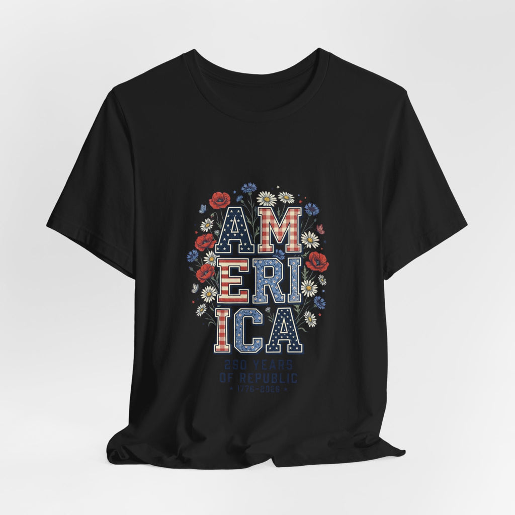 America Floral Vintage Tee | 4th of July Patriotic Stars & Stripes