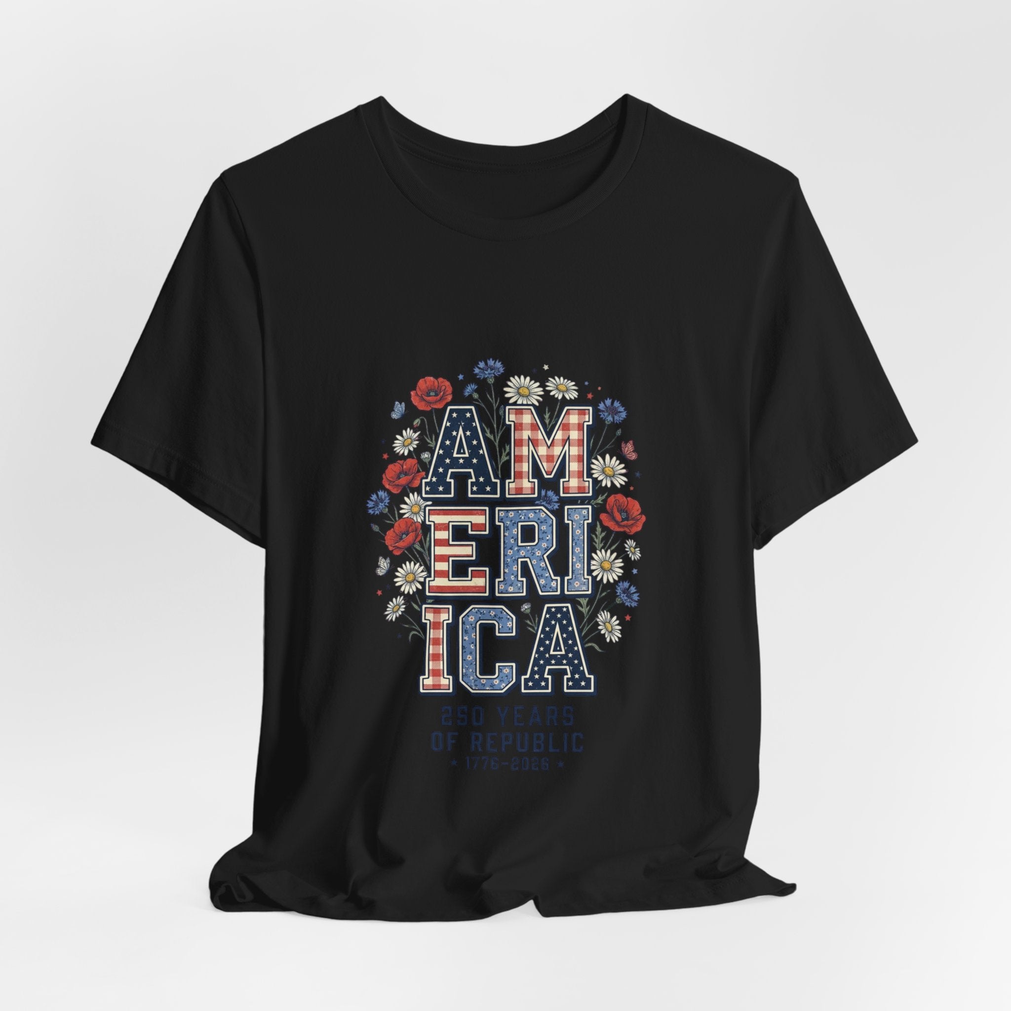America Floral Vintage Tee | 4th of July Patriotic Stars & Stripes