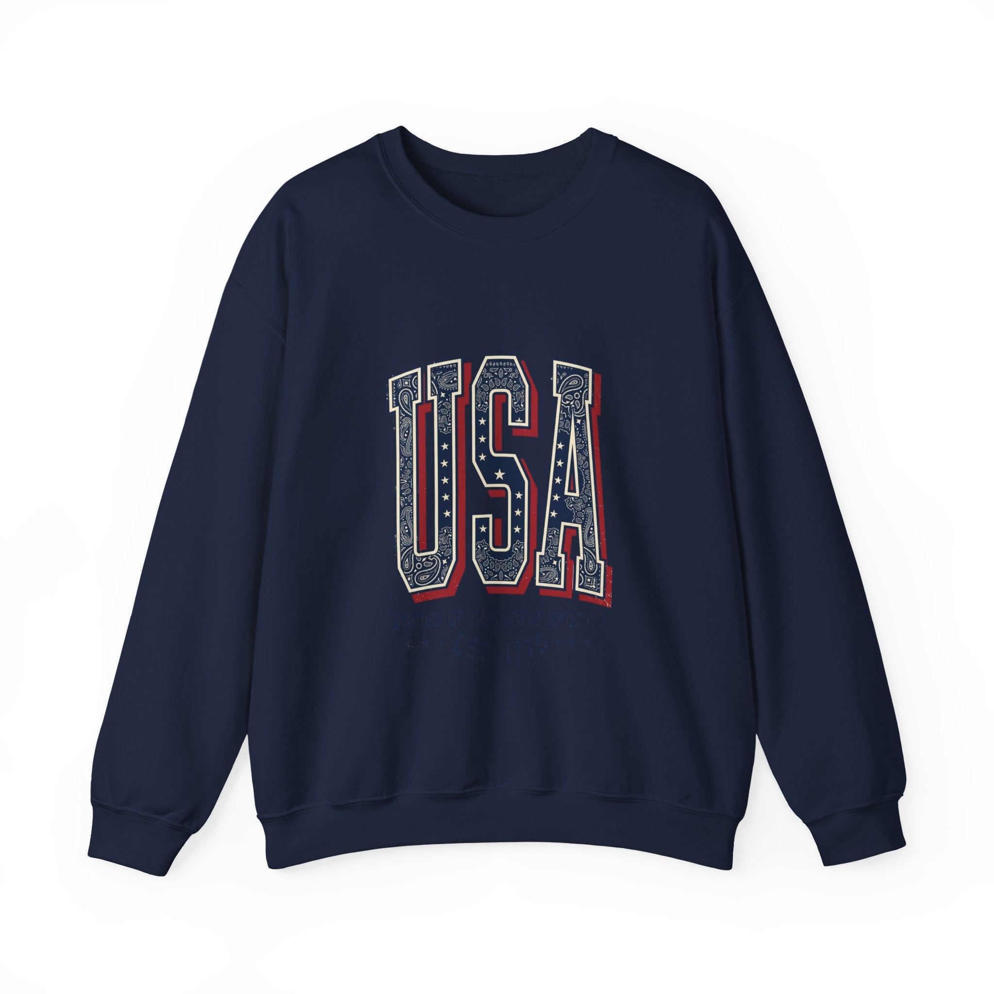 Vintage USA Crewneck Sweatshirt | 4th of July Americana, Stars & Stripe Typography