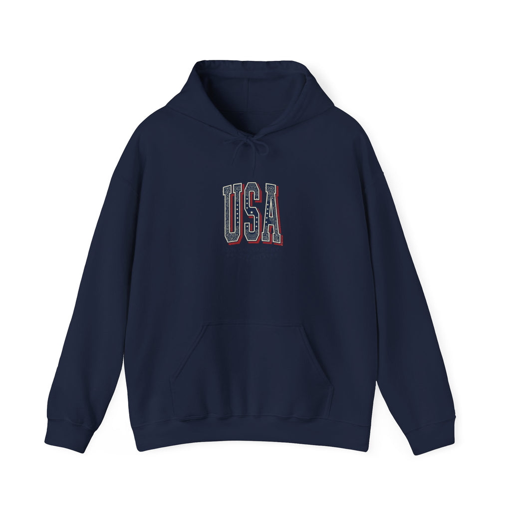 Vintage USA Hoodie | 4th of July Patriotic Graphic, Stars & Stripe Typography
